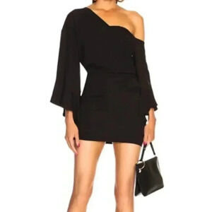 NWT IRO Black Asymmetrical Off Shoulder Flared Sleeve Mini Short Dress‎ $620